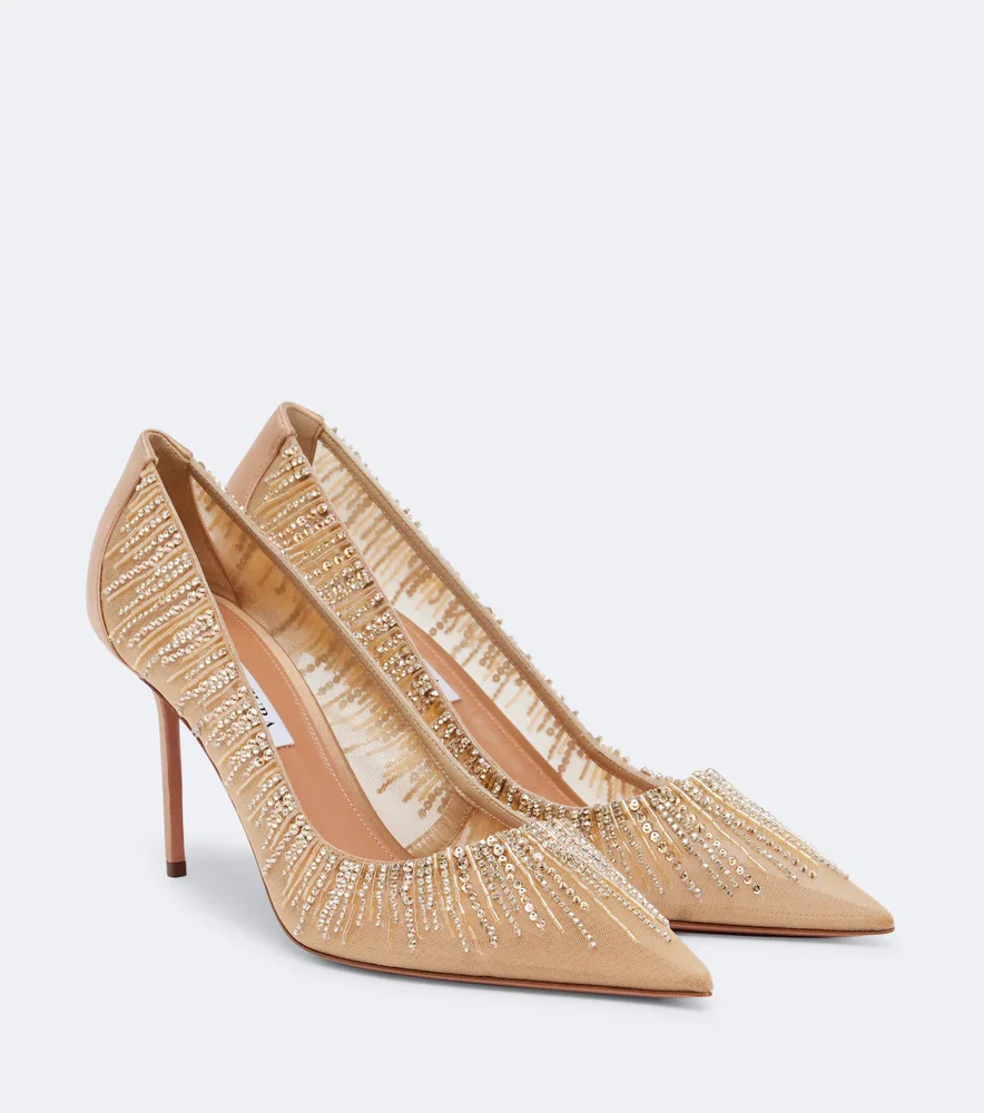 Soft Sky embellished tulle and satin pumps