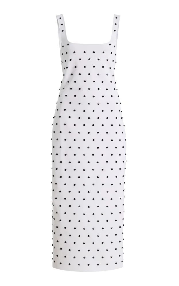 Polka-Dot Beaded Knit Midi Dress