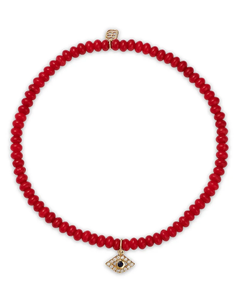 14K Yellow Gold Tiny Bezel Evil Eye Charm Bracelet