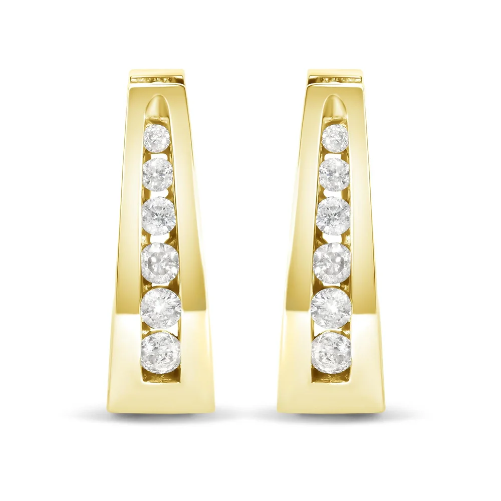 hausofbrilliance.com 14K Gold 1/4 Cttw Channel-Set Brilliant Round-Cut Diamond Hoop Earrings (H-I Color, I1-I2 Clarity)