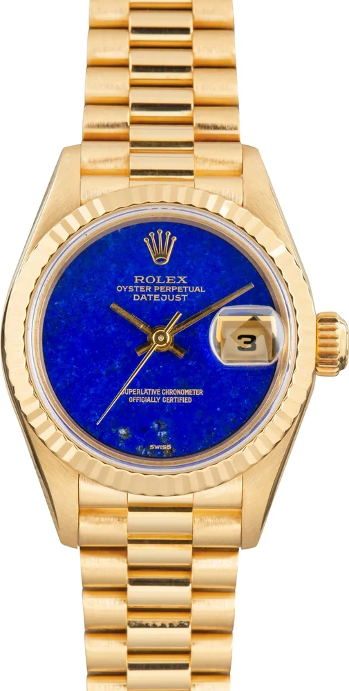 Pre-Owned Rolex Lady-Datejust President 26 69178 Blue Lapis Dial Yellow Gold
