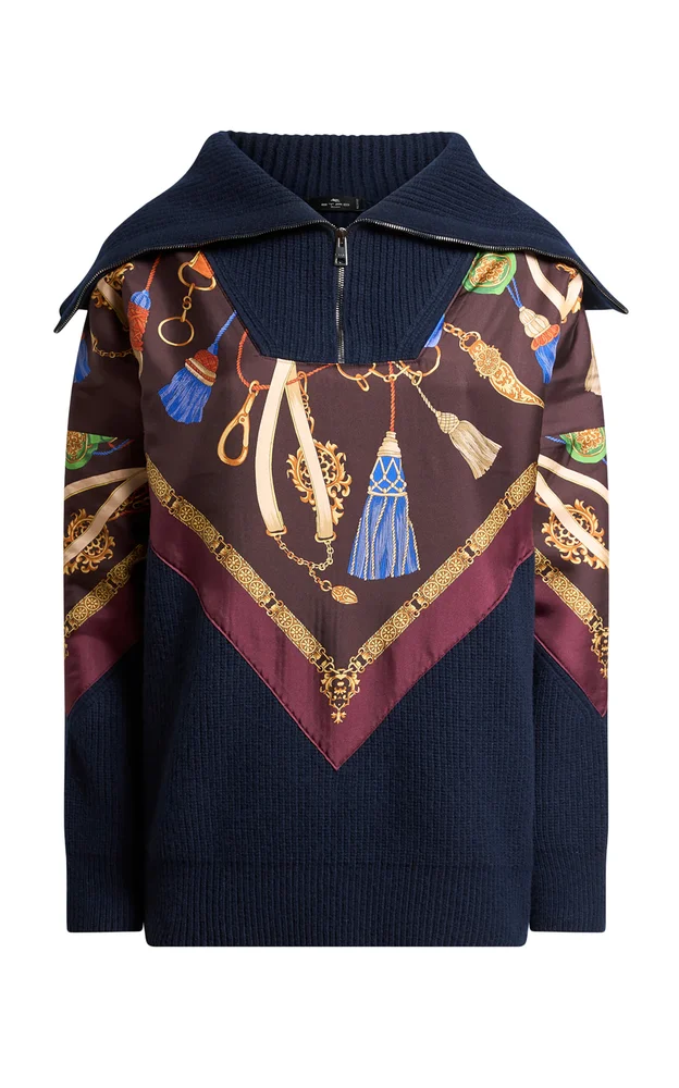 Scarf-Detailed Wool-Blend Cardigan