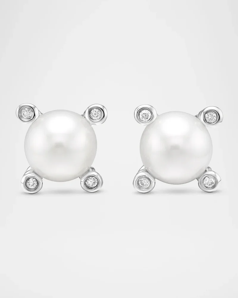 Cable Collectibles Pearl Earrings with Diamonds and Silver, 7mm