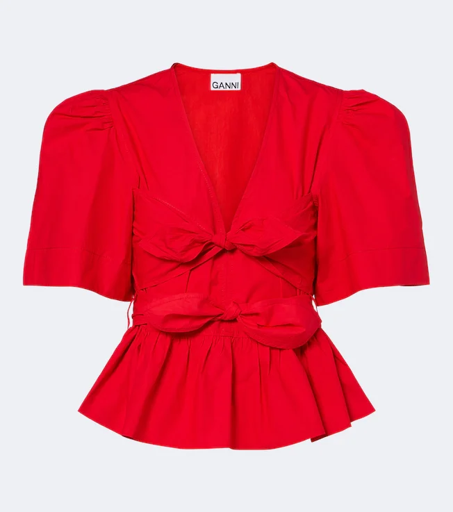 Bow-detail cotton poplin blouse