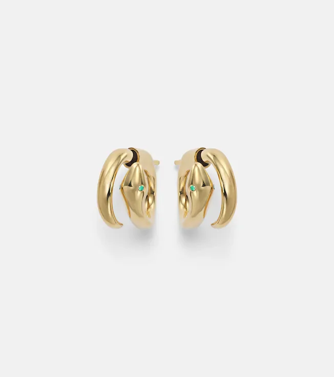 Spiral Cobra 18kt gold earrings with emeralds