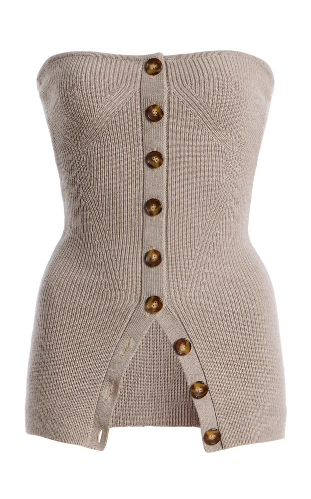Yanni Button-Detailed Wool Strapless Top