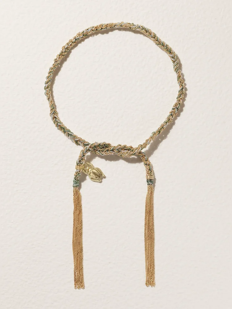 Lucky Strength + Scarab 18-karat gold and silk bracelet