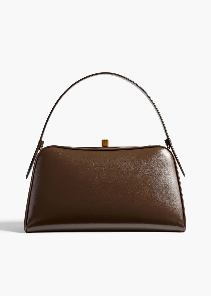 KHAITE Cate Bag in Chestnut Crackle Patent Leather