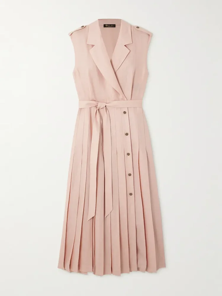 Bryce belted pleated linen midi wrap dress