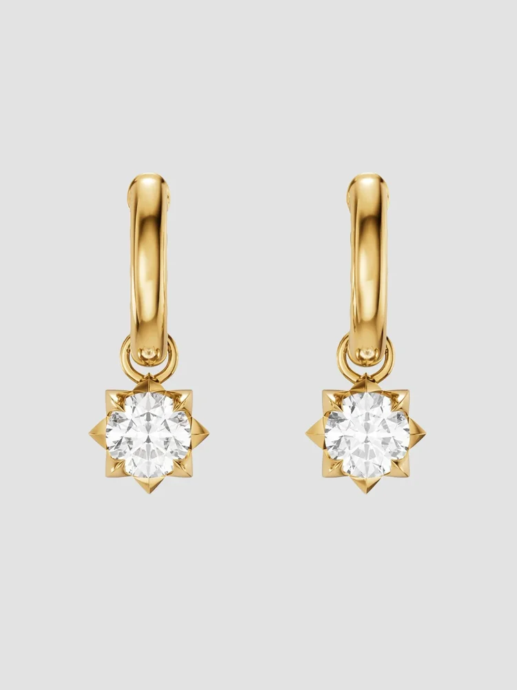 Petite Pave Stone Drop Earrings in 18K Yellow Gold with Diamonds, 4.5MM