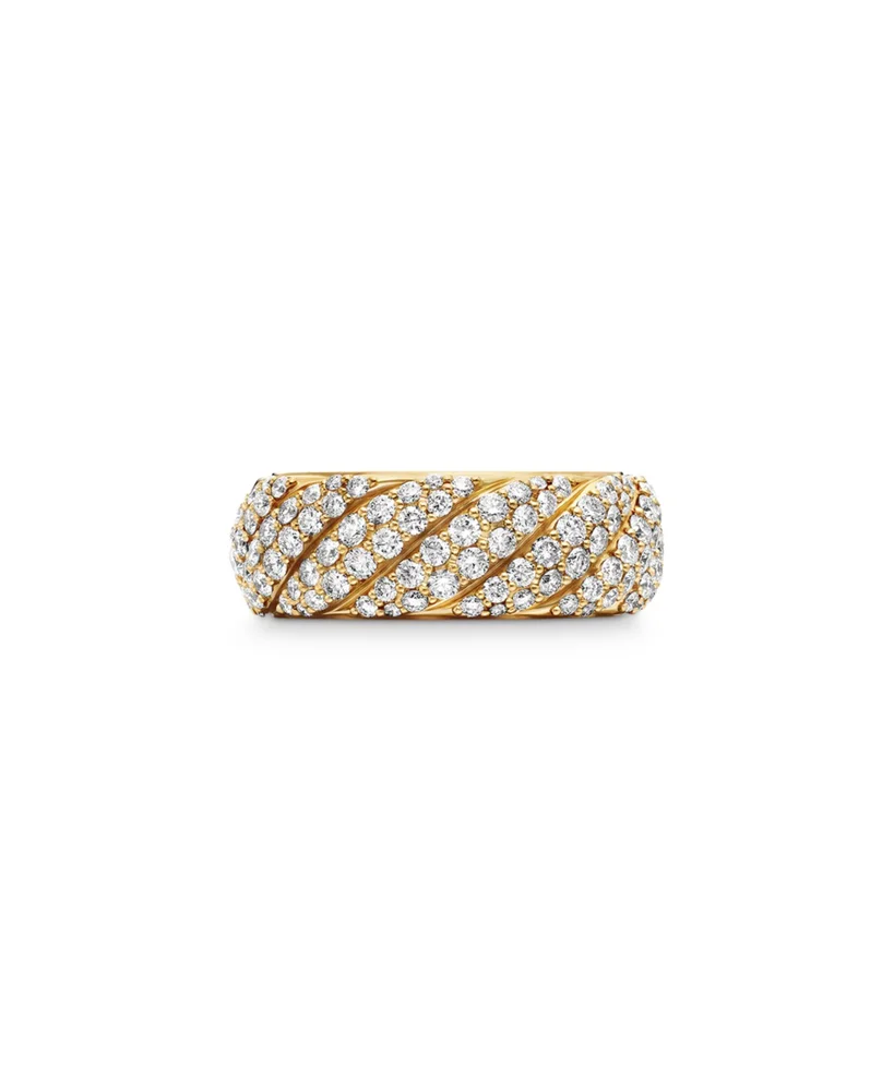 Sculpted Cable Band Ring in 18K Yellow Gold with Pavé Diamonds, 7.5mm