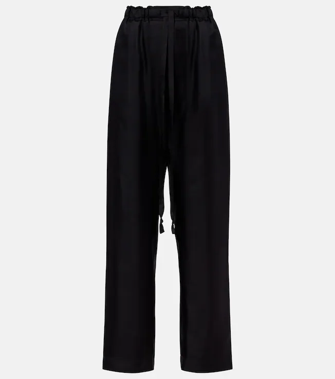 Silk twill wide-leg pants