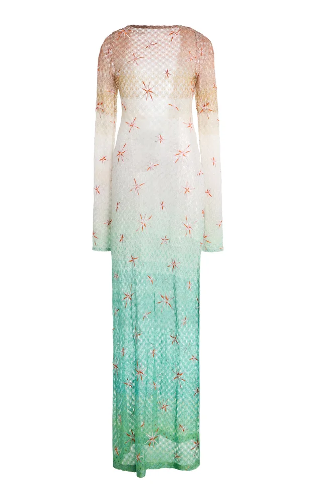 Embroidered Metallic-Knit Maxi Cover-Up Dress