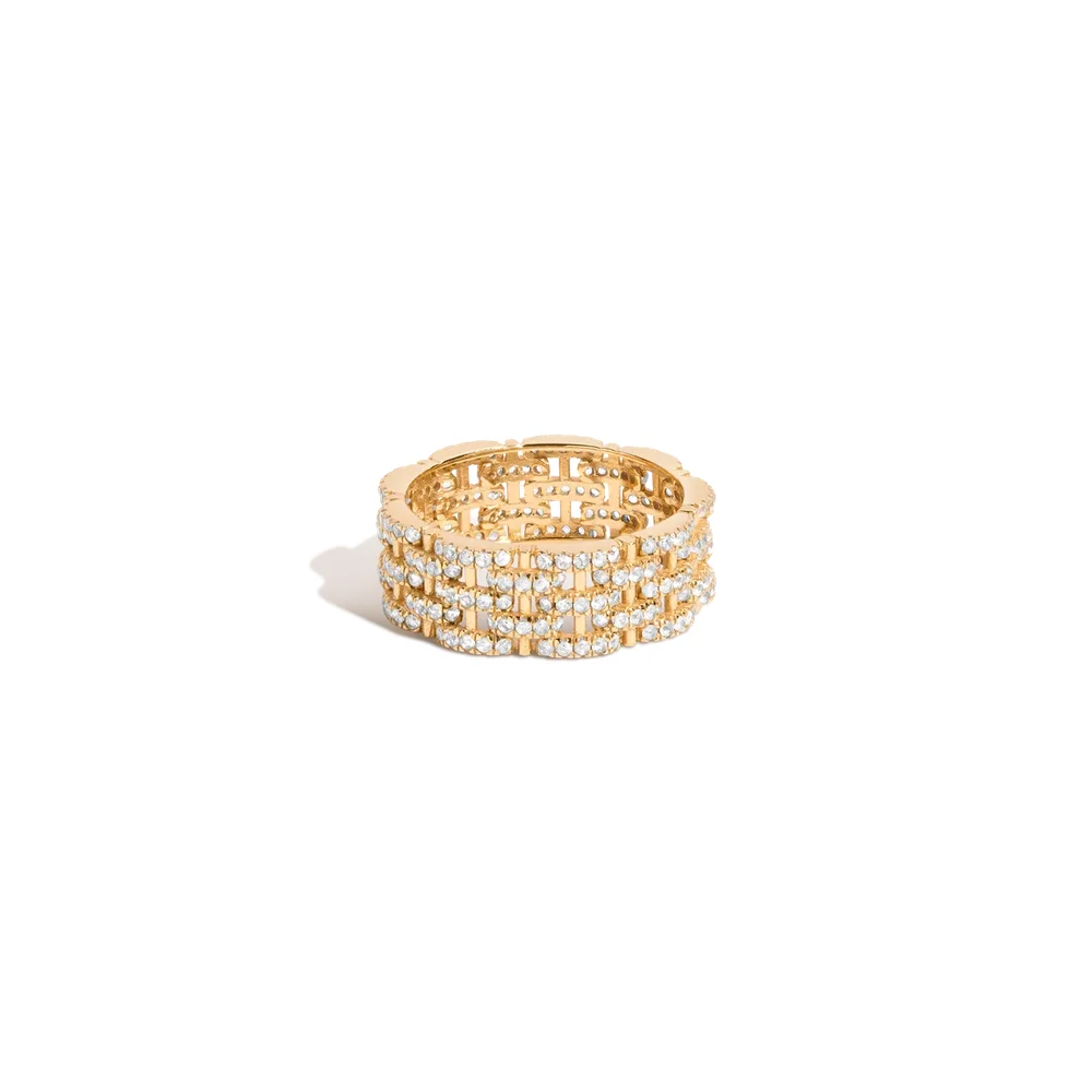 Mini Lab Grown White Sapphire Panther Chain Link Ring