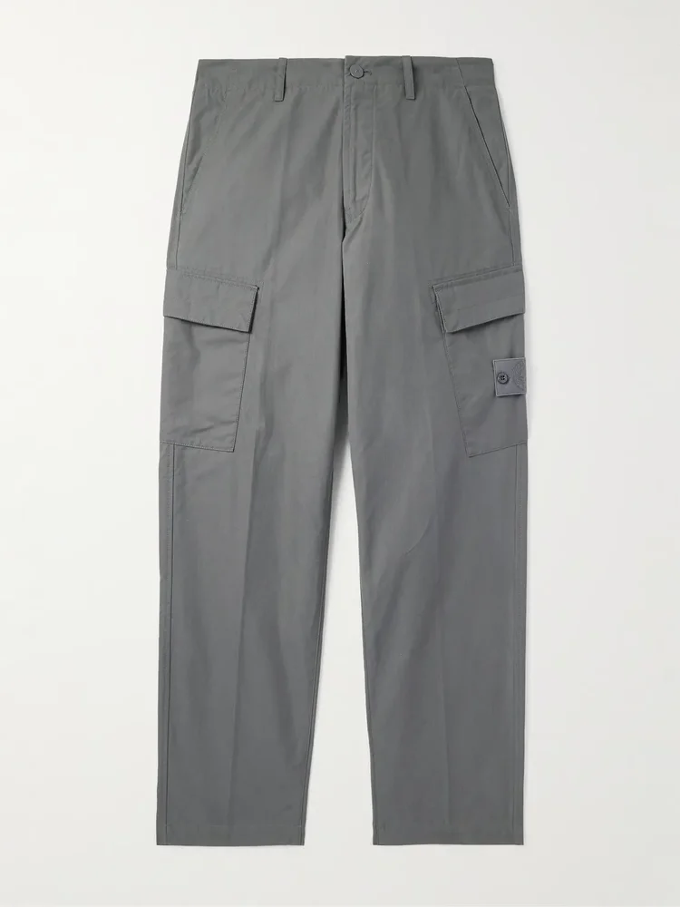 STONE ISLAND GHOST Straight-Leg Logo-Appliquéd Cotton Cargo Trousers