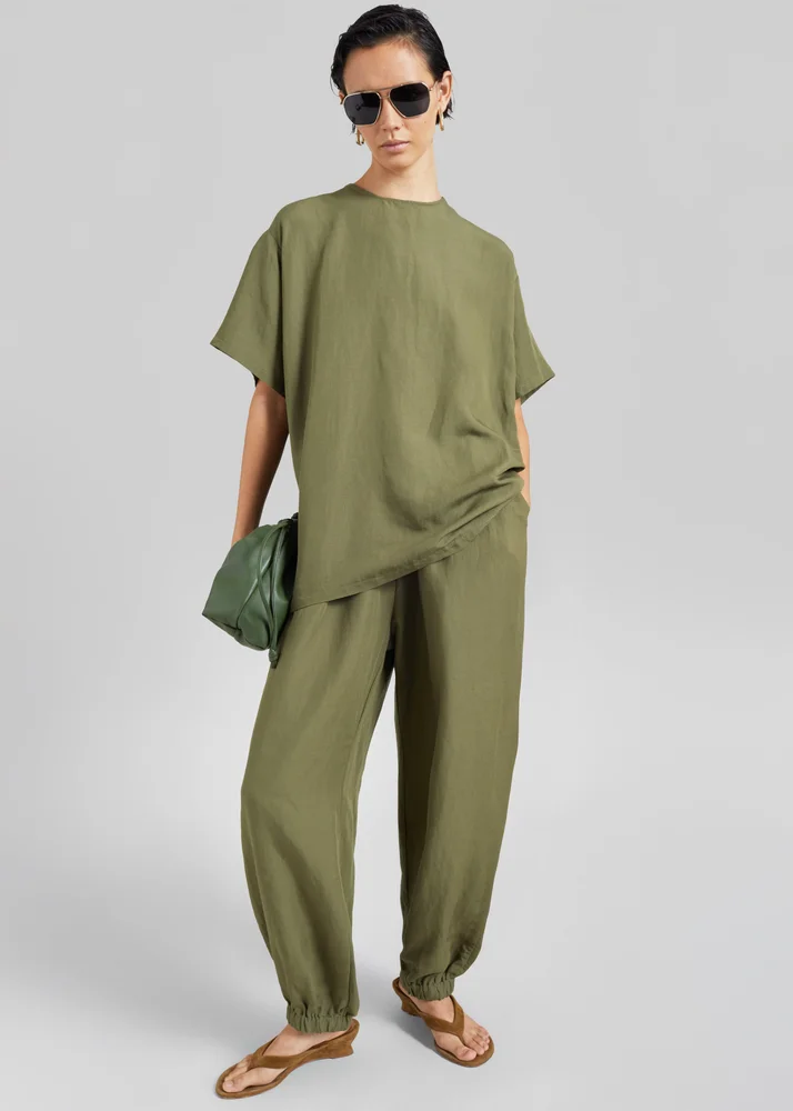 Thefrankieshop Morat Linen Balloon Pants - Olive