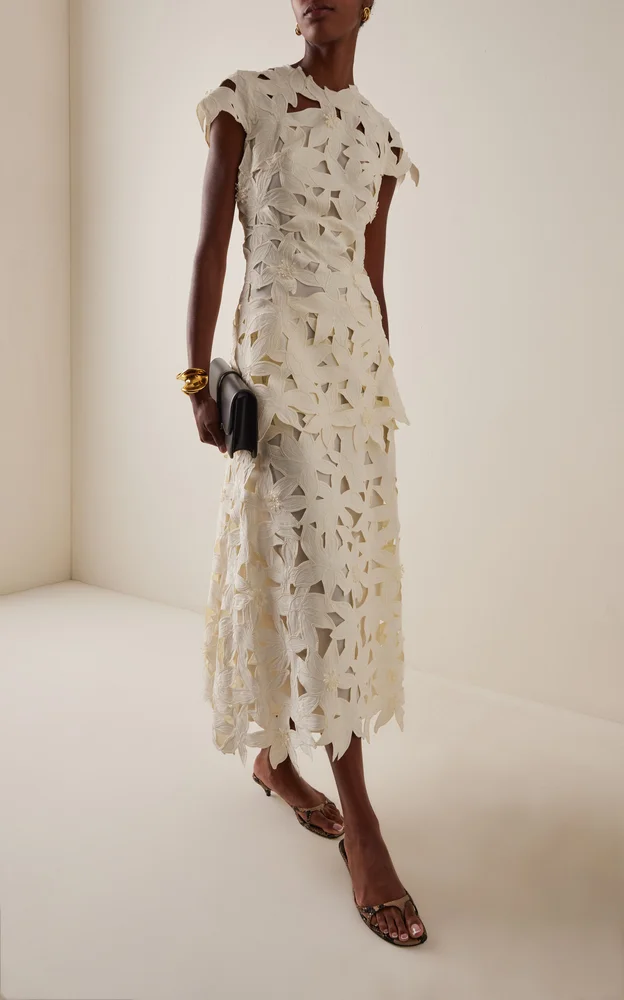 Neve Embroidered Crepe Midi Dress