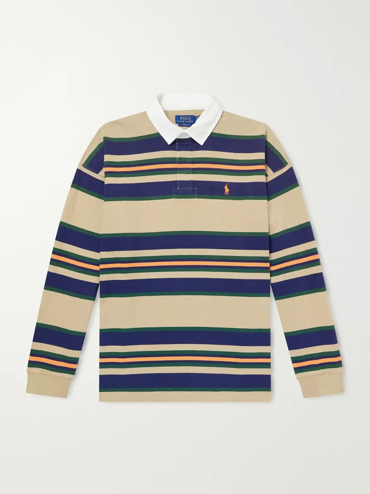 Logo-Embroidered Striped Cotton Polo Shirt