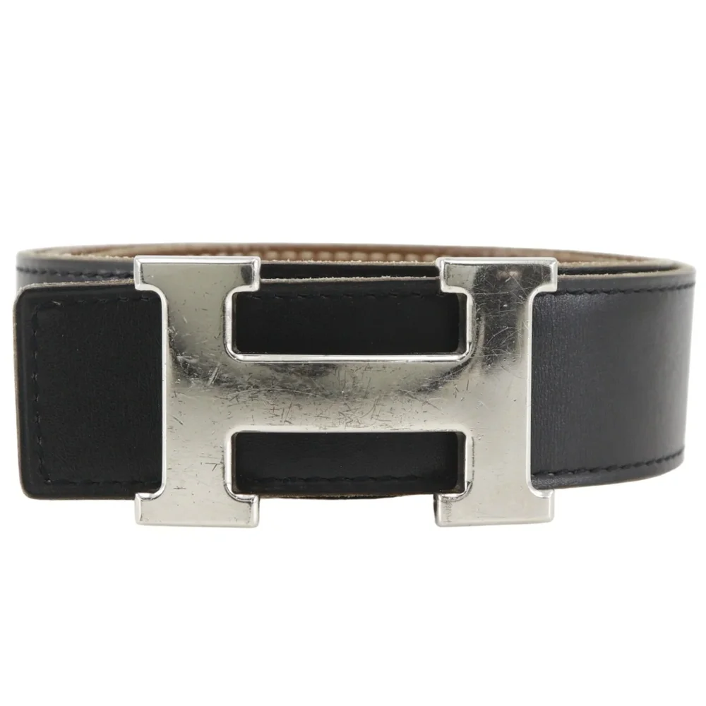 Pre-Owned H Belt Calf Belt, Black