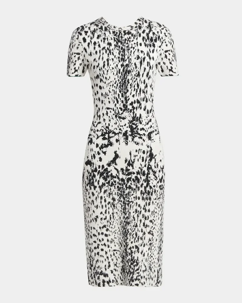 Lynx Jacquard Compact Knit Short-Sleeve Midi Dress