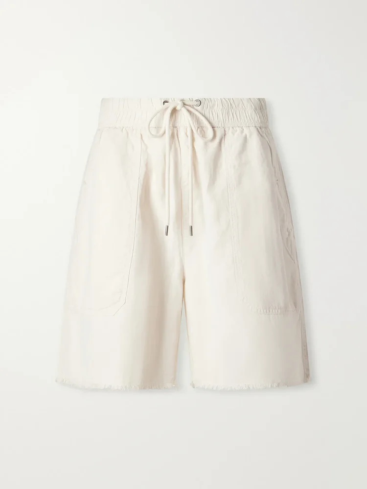 Lyocell, linen and cotton-blend high-rise utility shorts