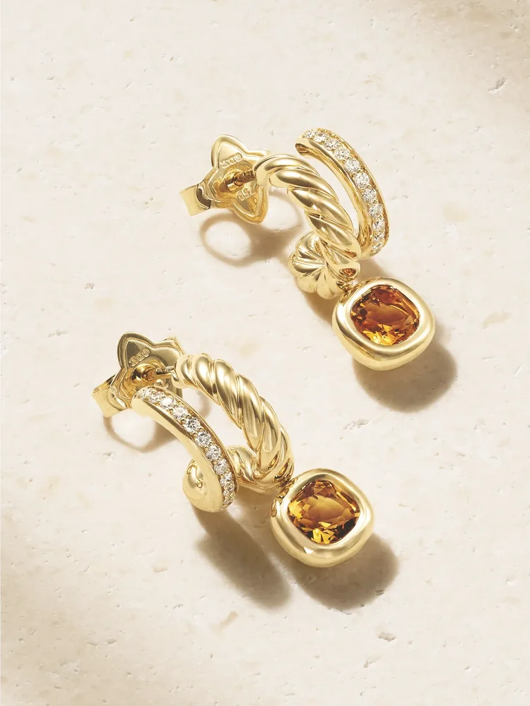 DY Mercer® 18-karat gold, diamond and citrine earrings