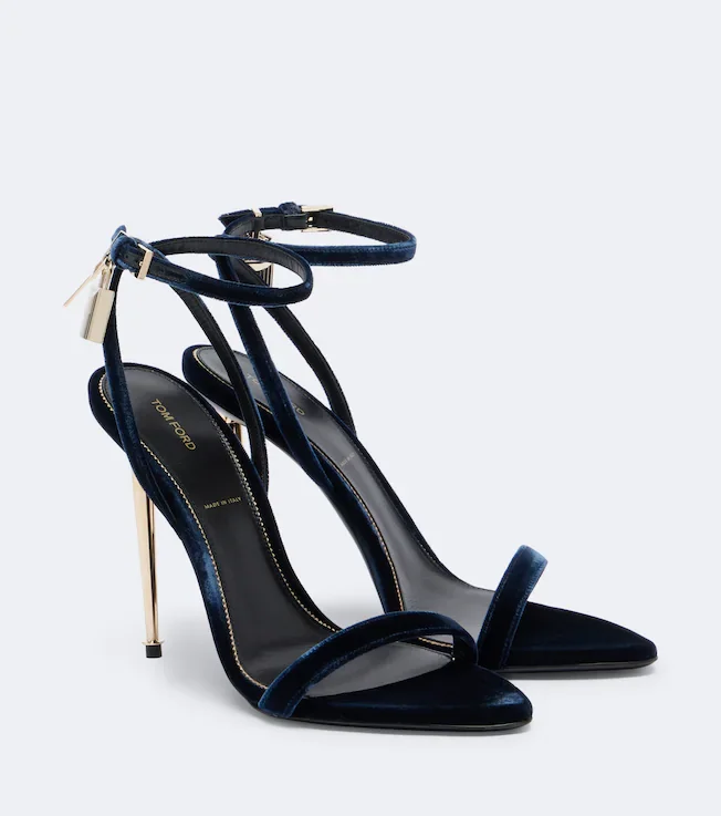 Padlock velvet sandals
