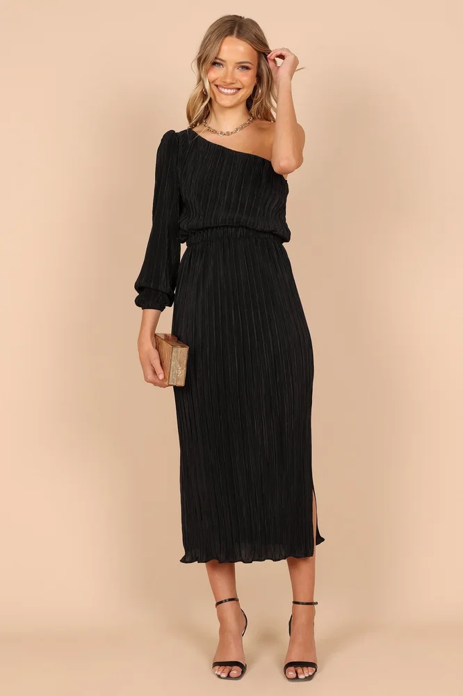 Pontee One Shoulder Pleated Midi Dress