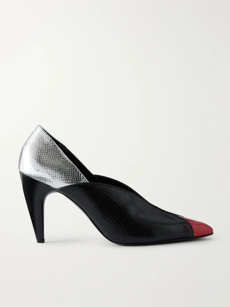 Luza 100 paneled snake-effect leather pumps