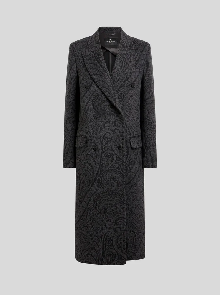 Etro Double-breasted wool jacquard coat with paisley motif