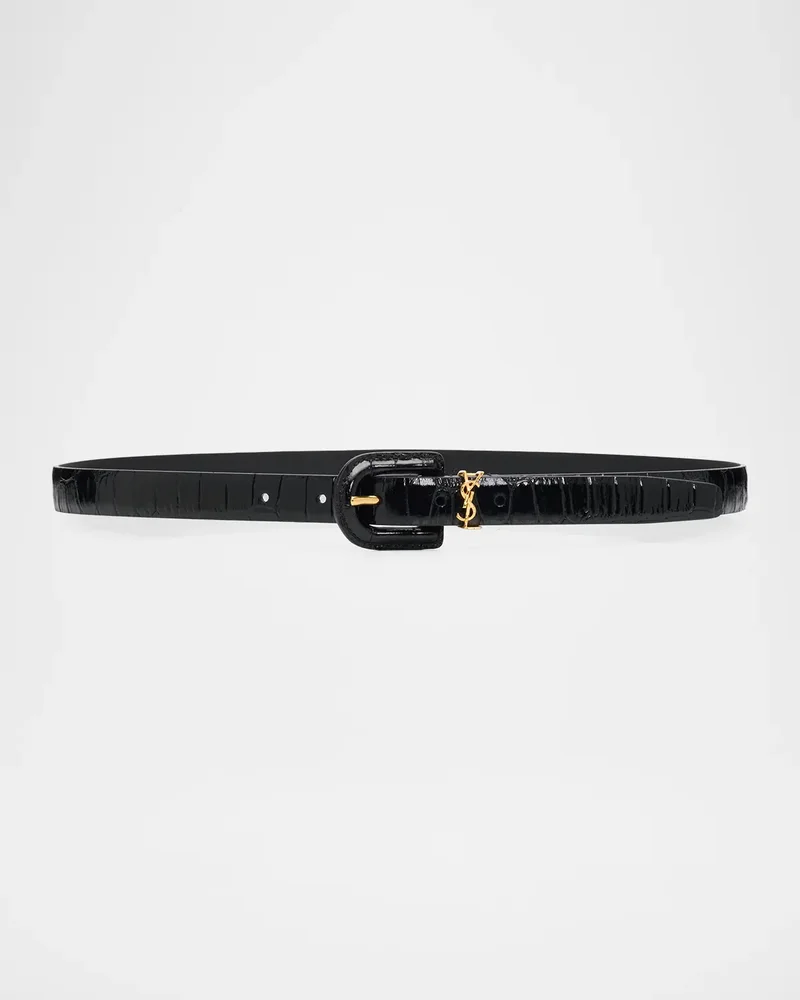 Cassandre Croco-Embossed Leather Thin Belt
