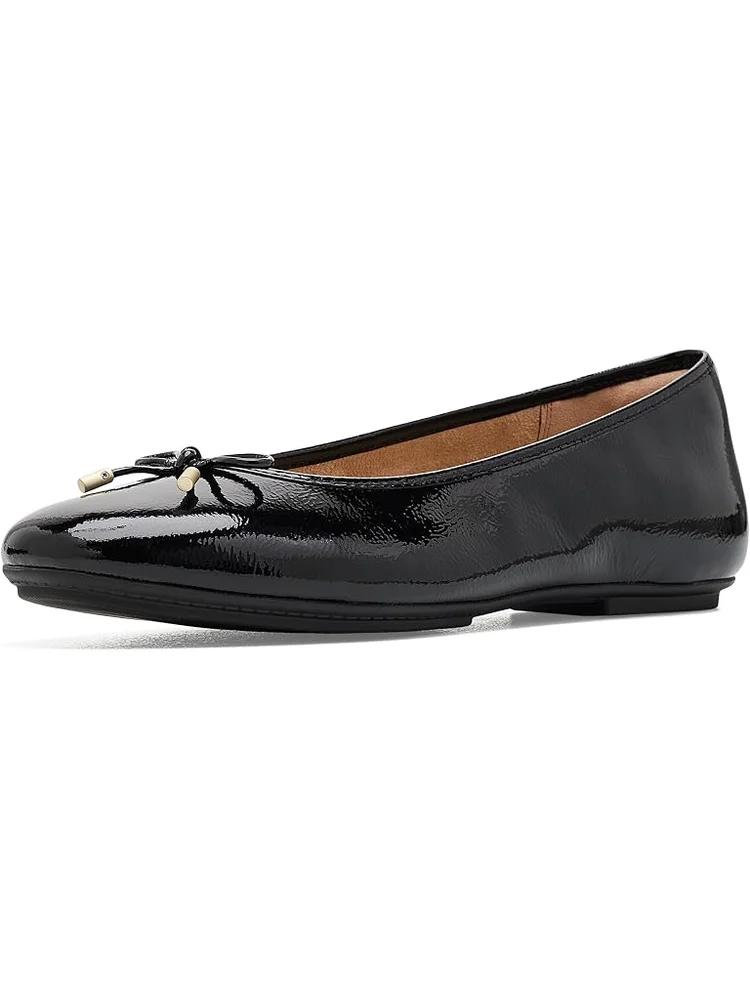 Delicato Bow Textured Patent-Leather Ballet Flats