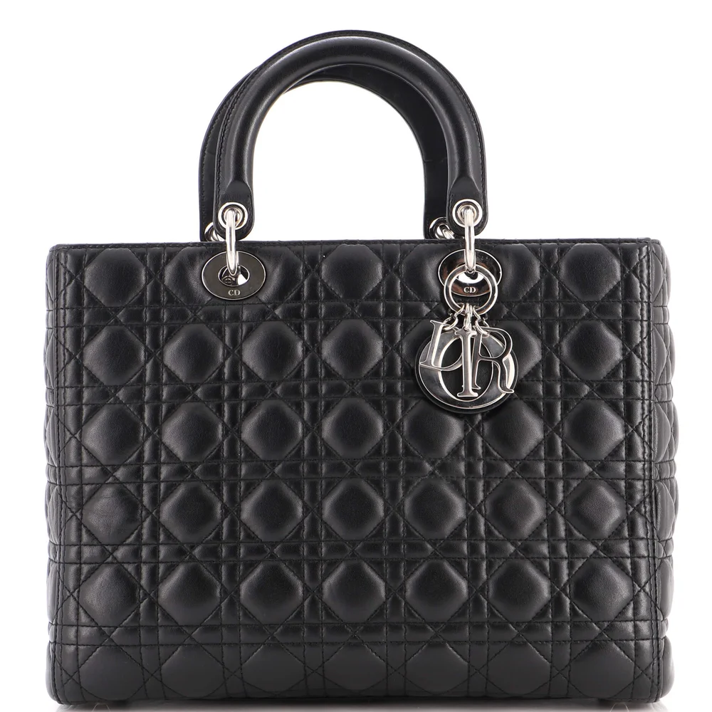 Pre-Owned Vintage Lady Dior Bag Cannage Quilt Lambskin Large