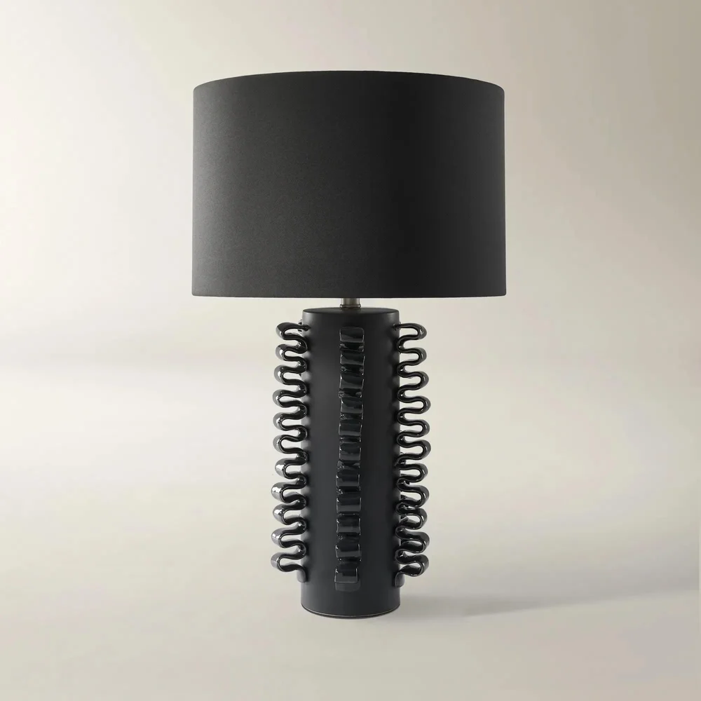 Anello Ruffle Black Ceramic Table Lamp 27"