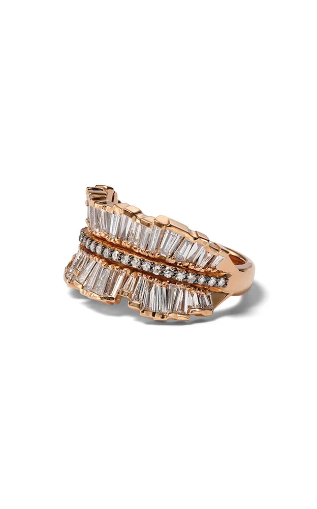 Double Ruched Ribbon 20k Rose Gold Diamond Ring