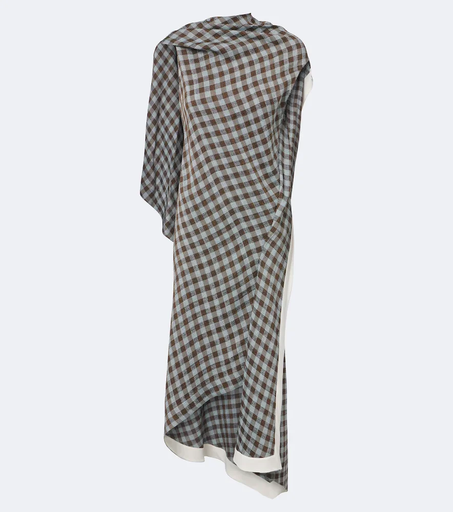 Gingham asymmetric crêpe midi dress