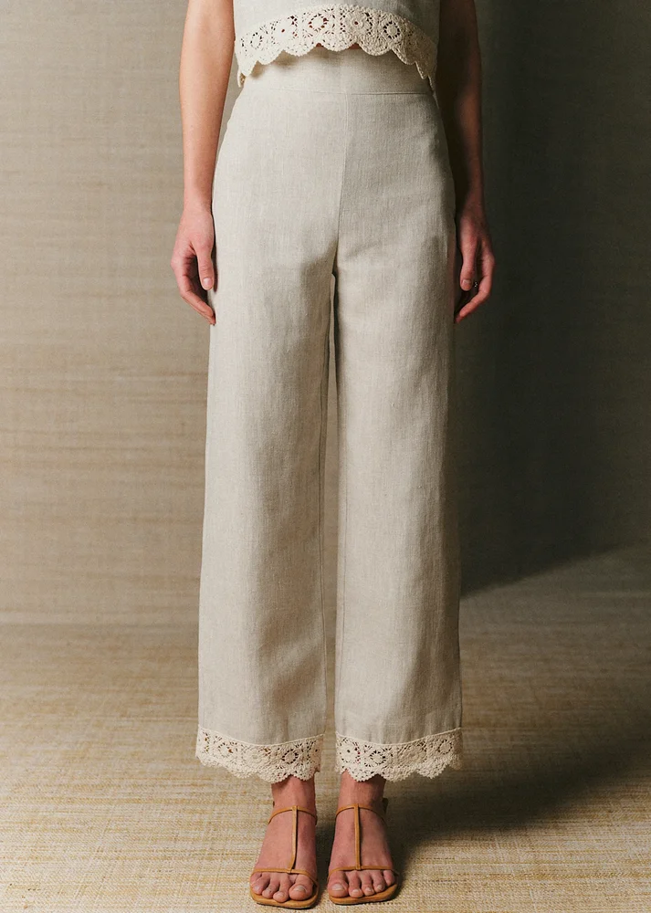 Fausto Linen Trousers Mottled Beige