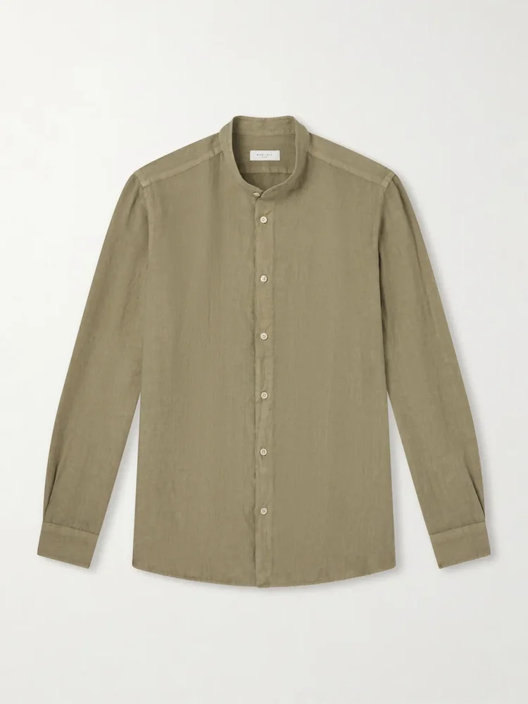 Grandad-Collar Linen Shirt