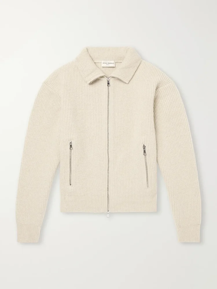 Florys Ribbed Wool-Blend Zip-Up Cardigan
