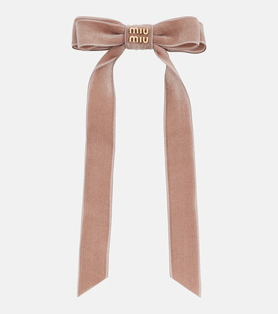 Logo velvet bow hair clip