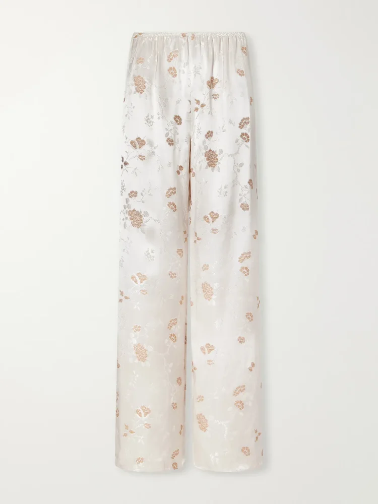 Lavona floral-jacquard satin wide-leg pants