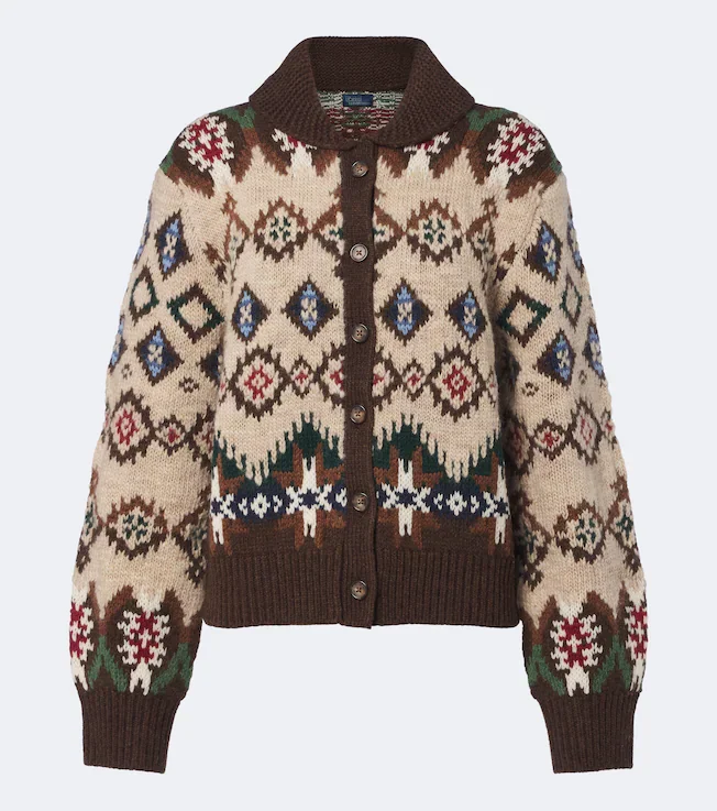 Jacquard wool and cashmere cardigan