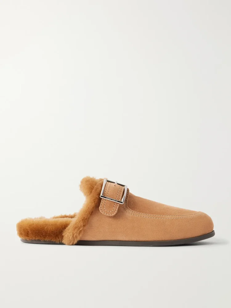 Shearling-trimmed suede mules