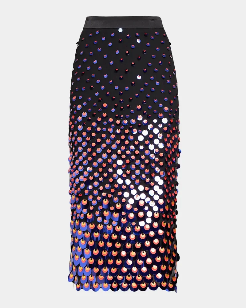 Sequined Silk Chiffon Midi Pencil Skirt