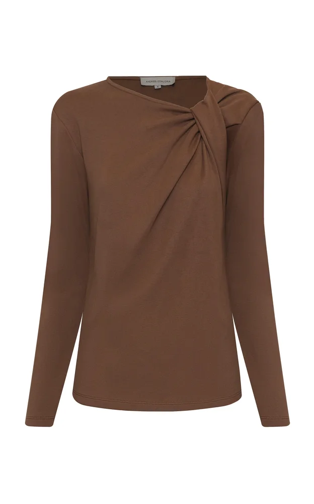 Lo Ancestral Twist-Deatiled Stretch-Cotton Top