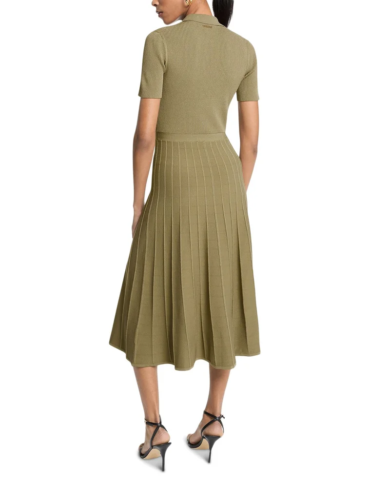 Green Dress - Fit & Flare Polo Midi Dress