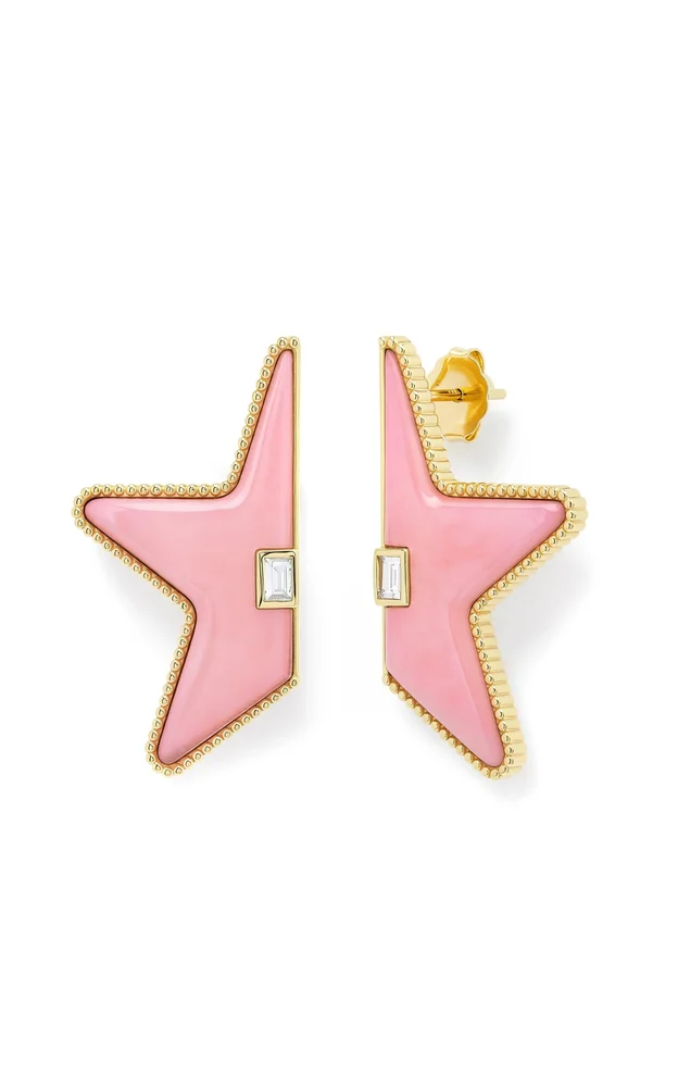 Mega Star Power Split Pink Opal and Baguette Diamond Earrings