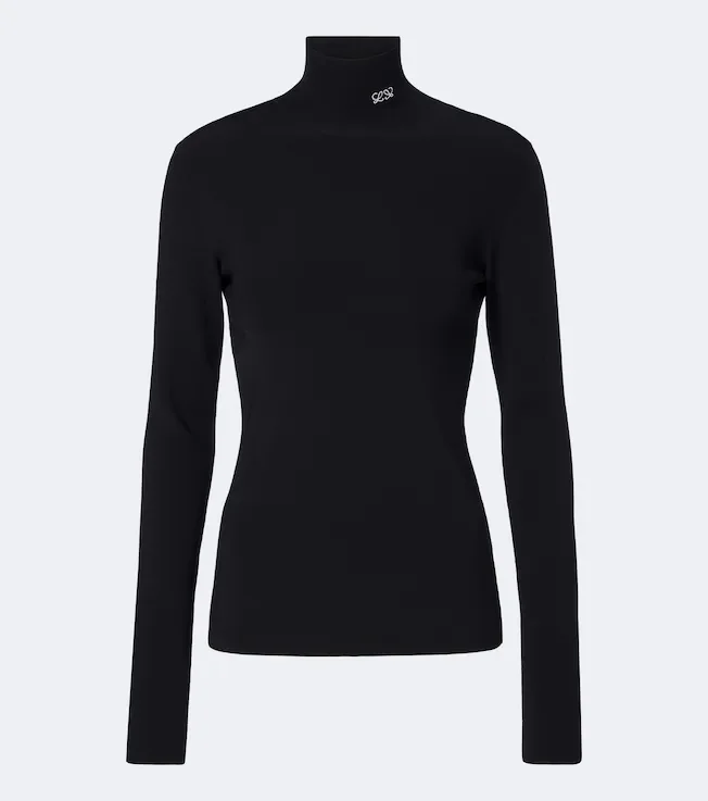 Double L ribbed-knit turtleneck top
