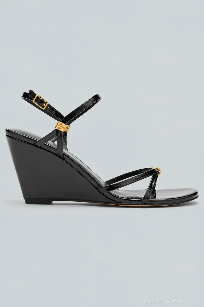 Faithy Wedge Dress Sandals - Black 001 Leather