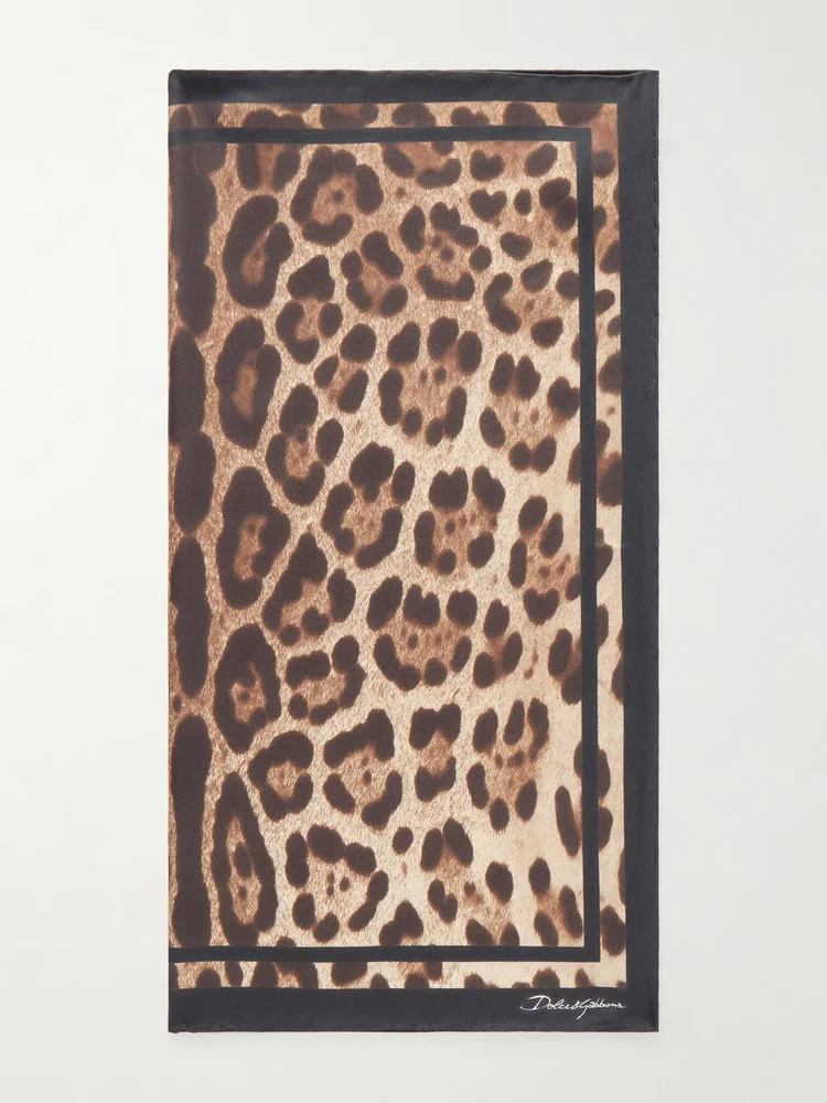 Leopard-print silk-twill scarf